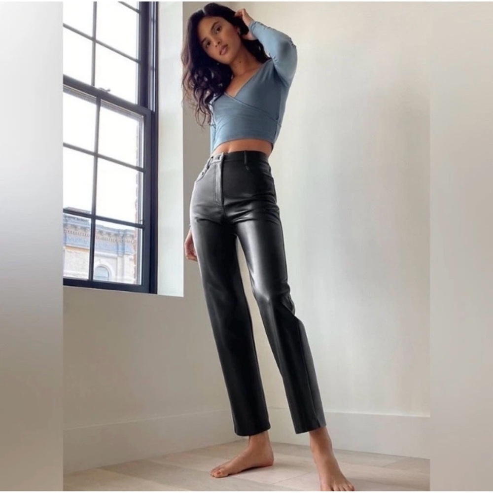 Aritzia Wilfred Vegan Leather Pants Black Cropped Melina High Rise Sz 16 Grunge